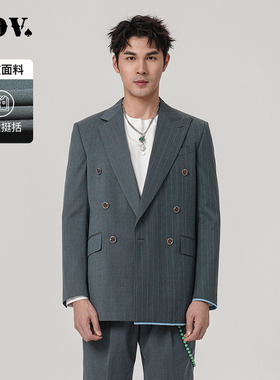 JDV男装春季商场同款蓝绿色撞色拼接职场通勤西装西服外套SMJ3010