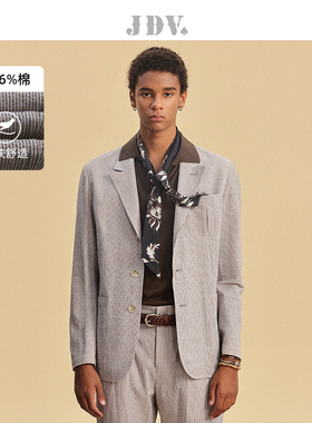 JDV男装春季新品商场同款浅咖色条纹西装棉质西服外套SMJ4016