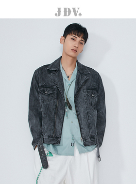 JDV男装商场同款春秋新品深灰廓形休闲百搭牛仔服外套上衣男