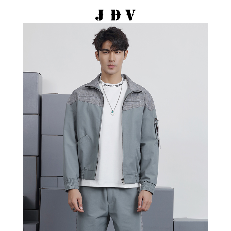 格纹拼接 松紧袖口