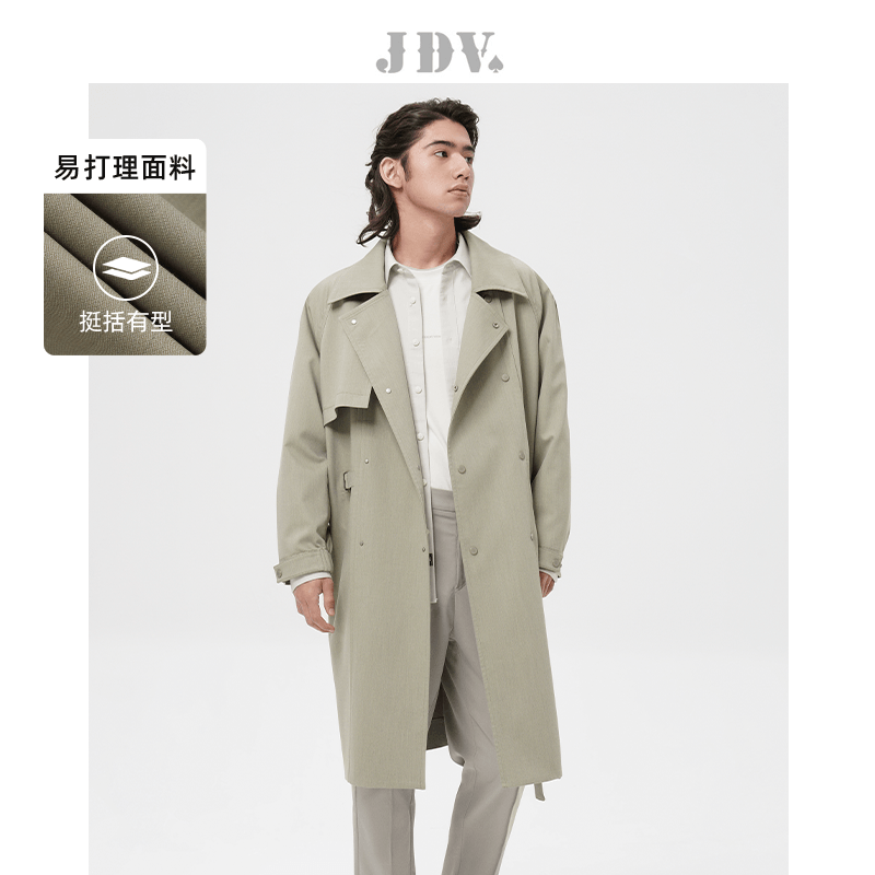 JDV商场同款绿色翻领风衣外套