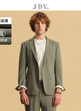 JDV奥莱旗舰店秋季折扣新品绿色条纹西装单排扣西服外套SMJ4032
