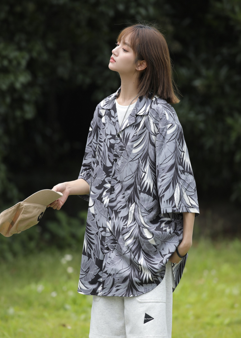 Grinch1928白糖玫瑰GOODBAI妈个鸡妈西西里男装宽松休闲短袖衬衫