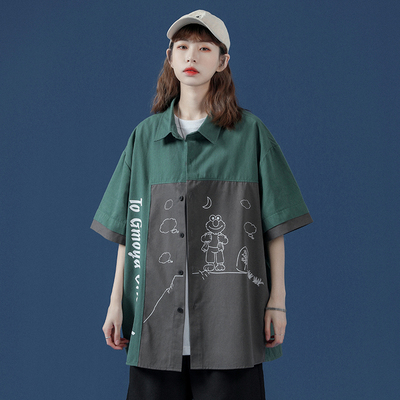 Grinch1928西西里男装1997邮政局禾子先生emeisa宽松拼色短袖衬衫