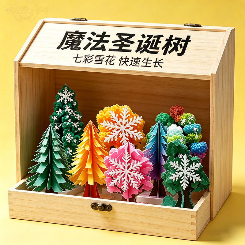 纸树开花神奇魔法树生长圣诞树雪花儿童diy手工玩具七彩雪花手工