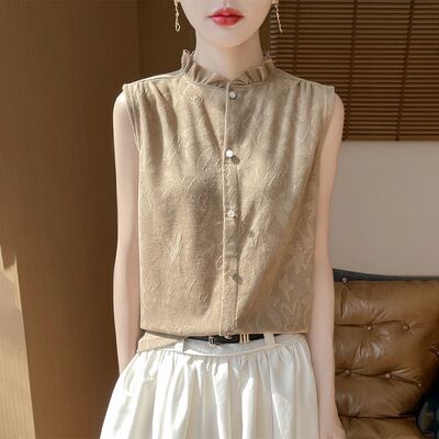 高级感吊带背心女夏外穿花边领无袖衬衫针织西装打底衫内搭仿羊毛