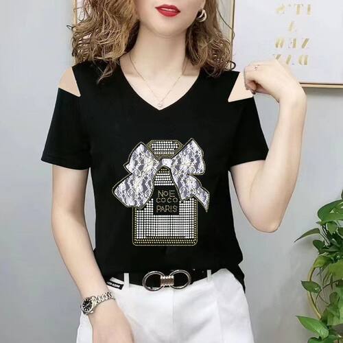 夏季新款2026V领洋气短袖t恤女甜美韩版修身遮肉百搭半袖体恤上衣