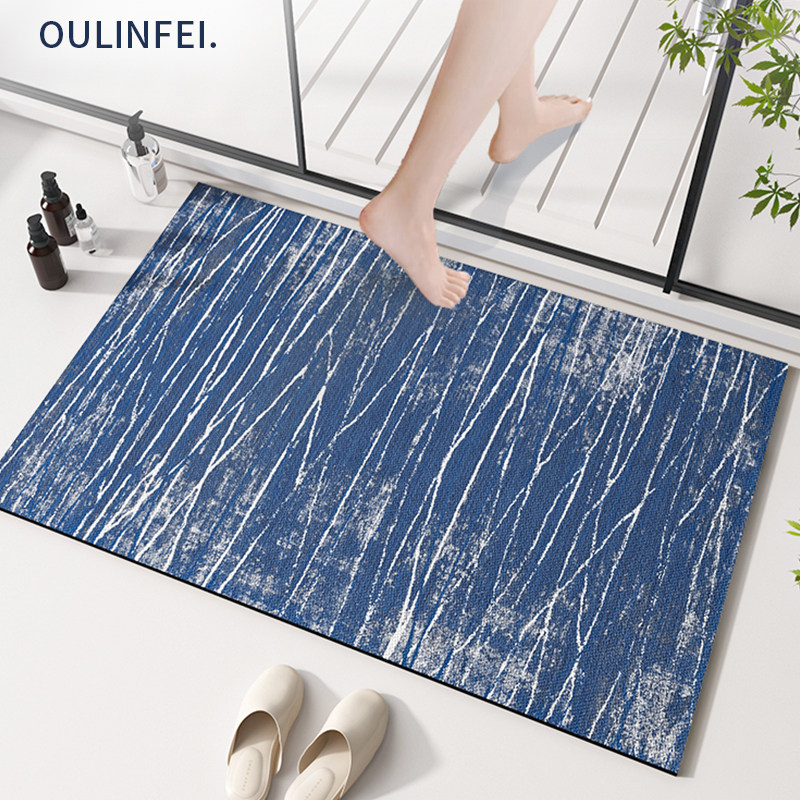 北欧风化妆室蓝色吸水地垫浴室厕所门口软矽藻泥防摔速干 干防滑