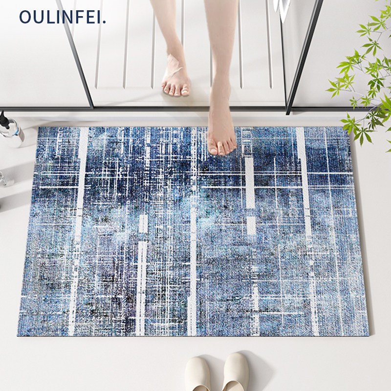 高级感浴室强吸水地垫矽藻泥速干 干厕所门口防滑地毯蓝色化妆室