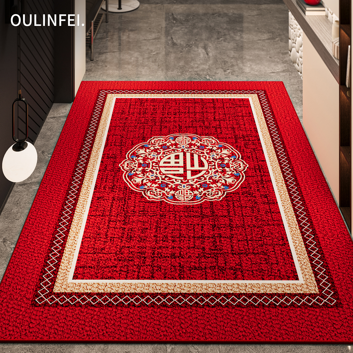 竖版入户门防滑蹭土红色喜庆地垫