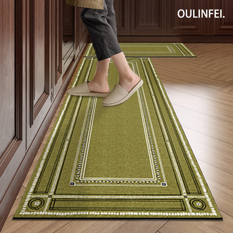 中古风绿色厨房地垫防水防油防滑