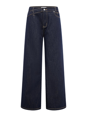 EMER新款水洗复古直筒牛仔裤女宽松阔腿长裤深蓝色百搭显瘦直筒裤