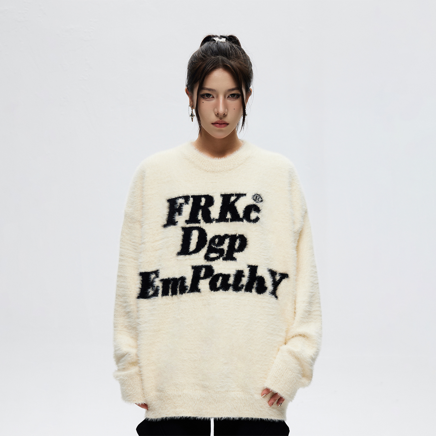 FRKC 国潮美式字母印花毛衣男女秋冬季加厚高街情侣装针织衫上衣