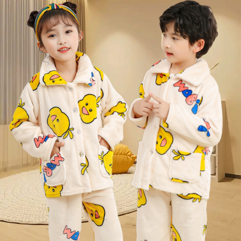 亲子款儿童法兰绒睡衣母女母子装加绒加厚冬季珊瑚绒家居服保暖衣