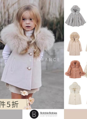5折■Bobble Babies 23AW 儿童羊绒马甲斗篷外套毛领毛呢毛呢大衣