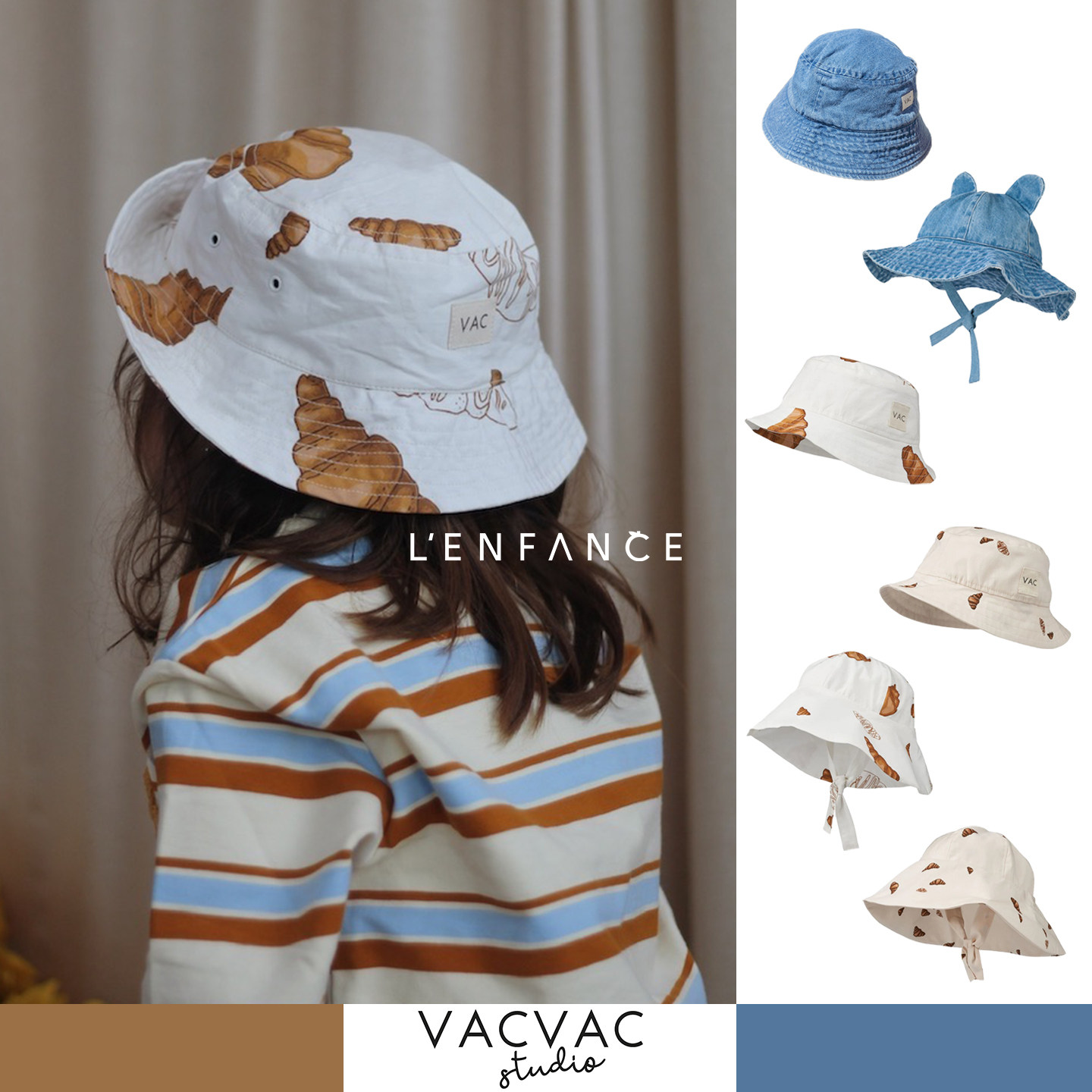 88折■LENFANCE现货VACVAC 26SS 婴童牛角包防紫外线遮阳帽渔夫帽