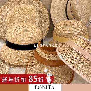 85折■LENFANCE现货 儿童纯手工拉菲草编织度假草帽渔夫帽 BONITA