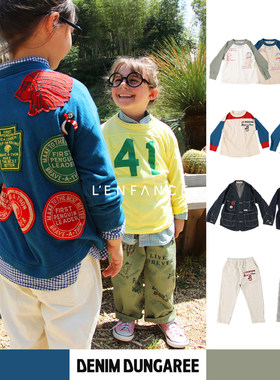 ■D5!LENFANCE现货Denim dungaree26SS日本DD儿童日系企鹅T恤卫裤