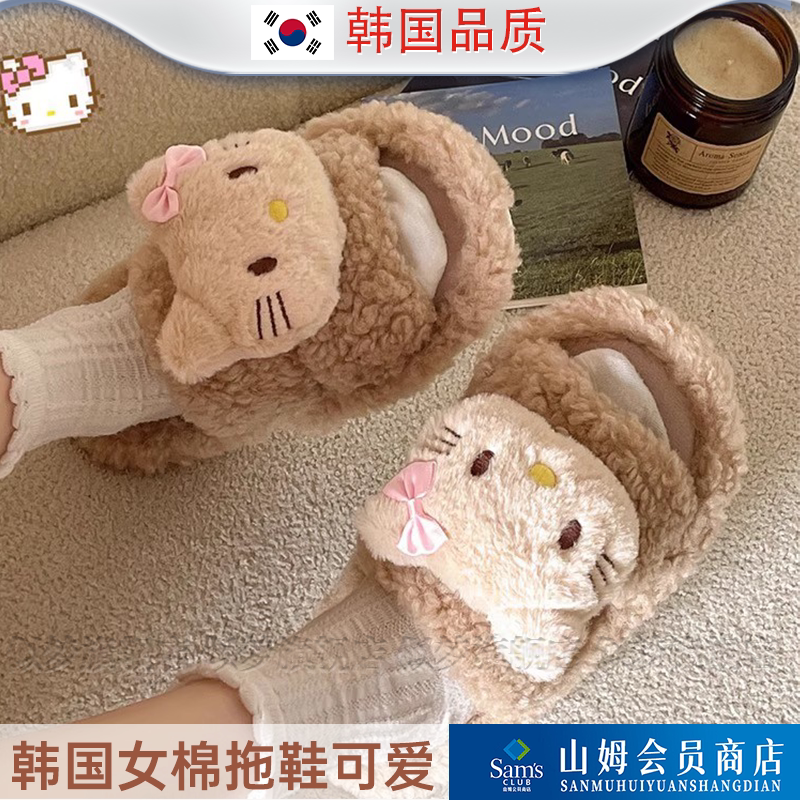 韩国女棉拖鞋厚底冬季可外穿秋冬季可爱卡通可外穿家居防水滑毛绒