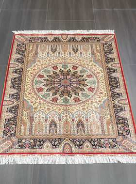莱龙地毯90x150cm手工真丝波斯地毯客厅沙发地毯新疆地毯卧室门厅