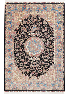 天匠手工真丝地毯蓝色波斯葵圆地毯美式宫廷风地毯家用180x270cm