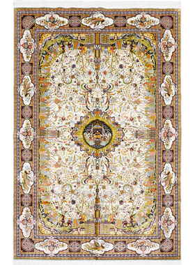 天匠手工真丝地毯黄色波斯波斯地毯别墅客厅卧室地毯180x270cm