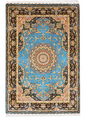 天匠真丝地毯天蓝色手工波斯地毯出口欧美别墅地毯180x270cm