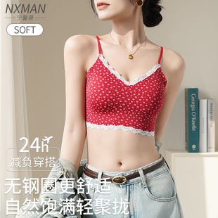 带胸垫内衣女波点无钢圈文胸背心式 隐形肤粉底液美背小胸聚拢吊带