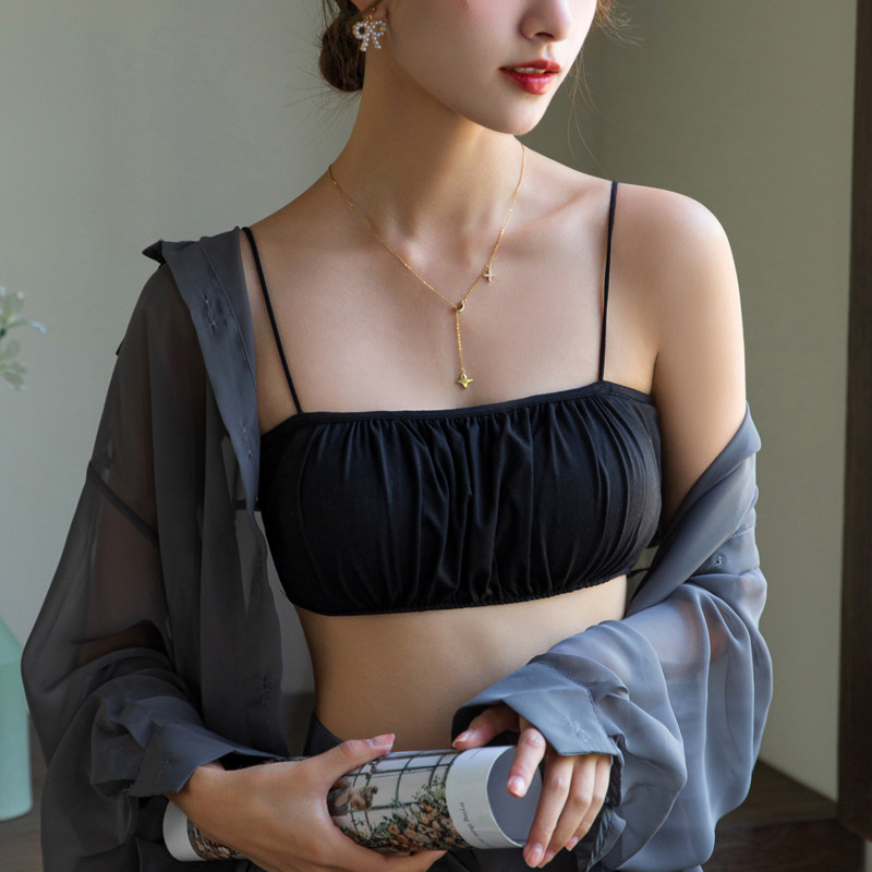 带胸垫一体内搭黑色白色打底外穿抹胸上衣夏美背小背心吊带女裹胸