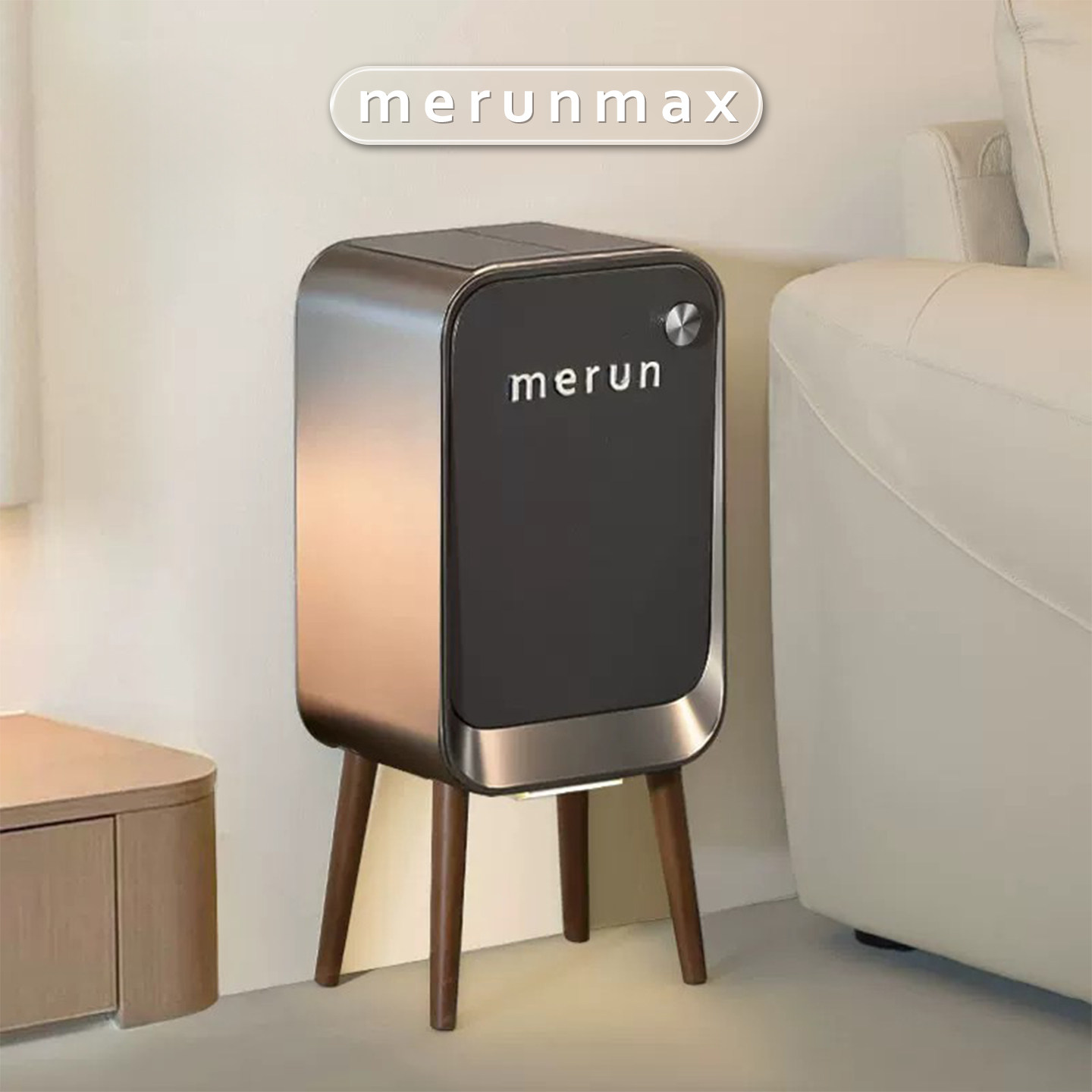 英国merun智能感应垃圾桶不锈钢家用客厅轻奢高颜值带盖轮中古风
