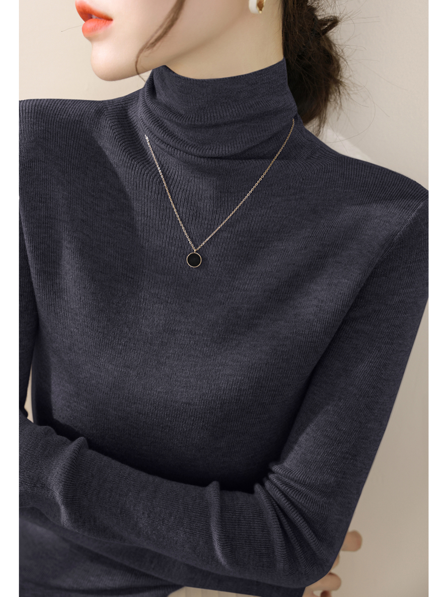 羊毛新款堆堆高领长袖修身针织衫2025年春季毛高级灰衣打底女上衣