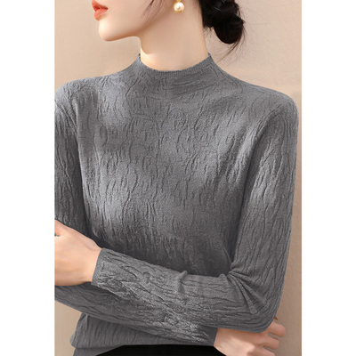 羊毛肌理感高级修身上衣女装2025新款秋冬半高领长袖针织打底衫