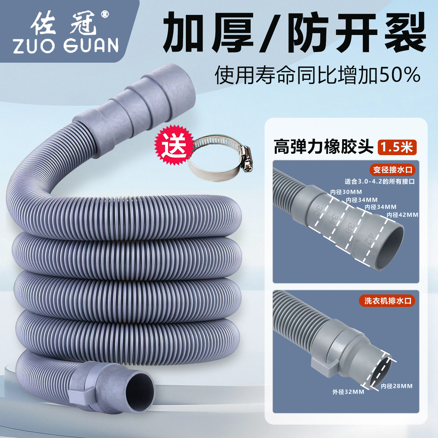 全自动洗衣机排水管延长管下水管双缸通用出水管加长软管地漏接头
