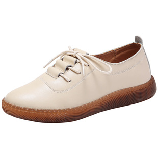 新款小皮鞋女软底平底小白鞋女皮面防滑休闲鞋百搭透气牛筋底女鞋