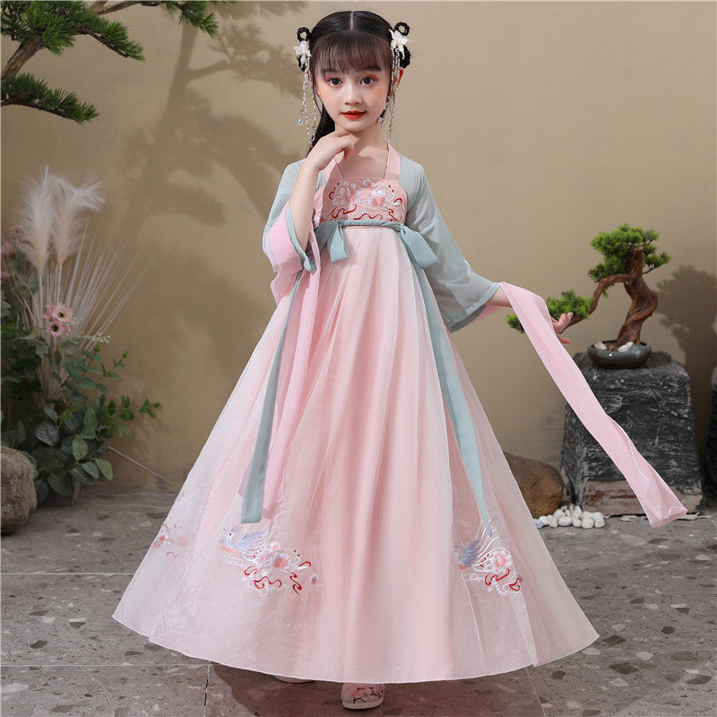 女童汉服超仙齐胸襦裙春秋中大童飘逸中国风儿童古装小女孩连衣裙