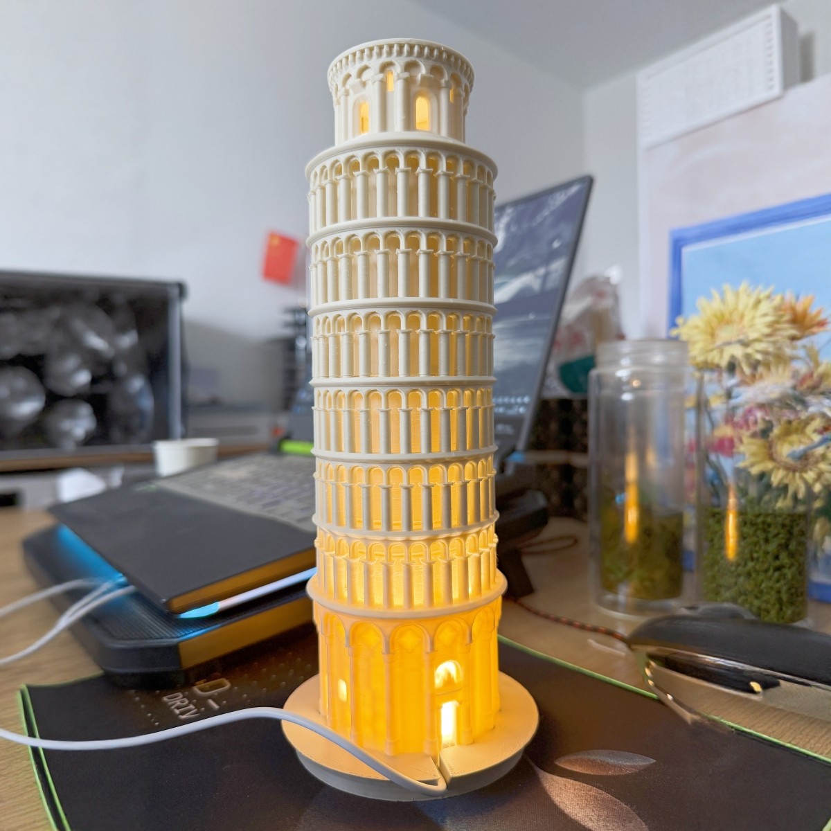 FDM 3D打印带灯比萨斜塔模型生日礼物礼品
