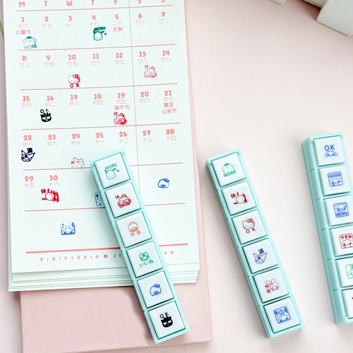日本KODOMO NO KAO 六联按钮式手账浸透印章三丽鸥kitty系列限定