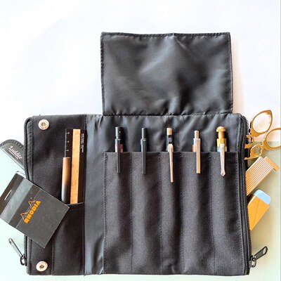 日本Luddite涤纶笔袋三折叠多功能收纳高档钢笔签字笔学生文具袋