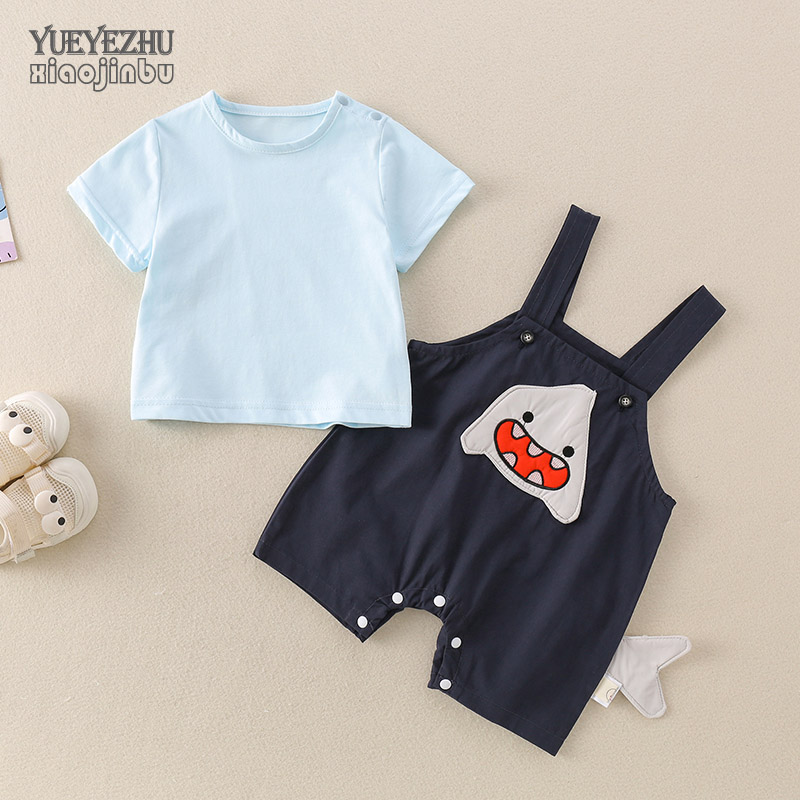 婴幼儿夏装套装男宝宝衣服夏季短袖背带裤休闲分体两件套外出幼童