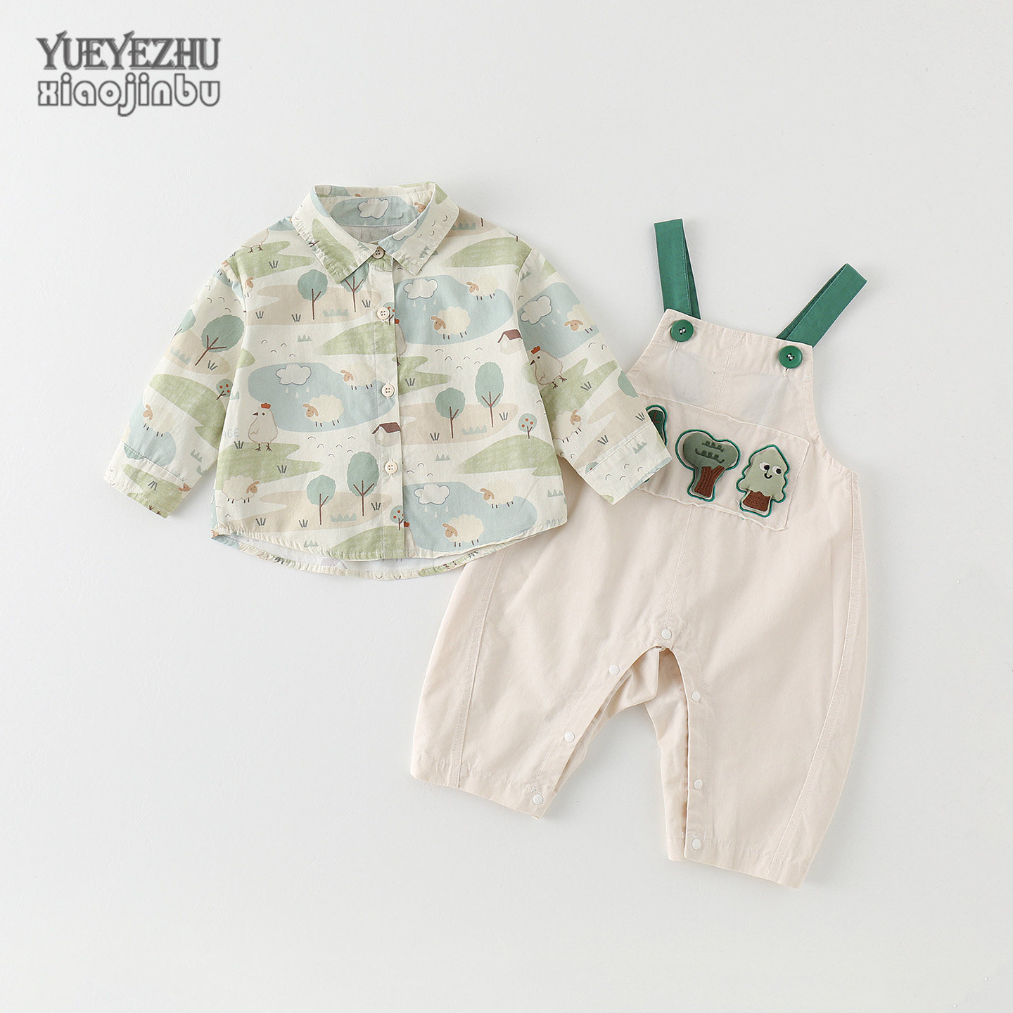 男宝宝背带裤套装春季新款韩版帅气婴儿衣服春秋装时髦连体两件套