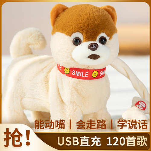 儿童玩具狗狗走路会唱歌仿真泰迪狗毛绒电动会说话的牵绳机器小狗
