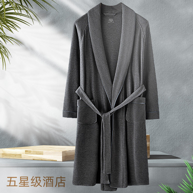 TENCEL DOUBLE-SIDED VELVET NIGHTGOWN MENS FIVE-STAR HOTEL LONG THICKENED ABSORBENT YUKATA VELVET HEATING HOME CLOTHES PAJAMAS