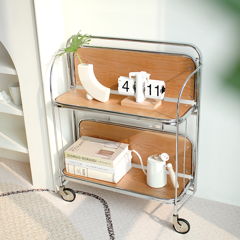 【墨斗】中古小推车置物架实木边几客厅沙发移动茶几复古收纳架i.