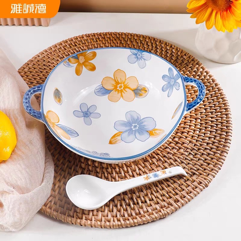 雅诚德陶瓷双耳碗高温面碗汤碗多功能碗系列釉下彩微波炉专用产品图片
