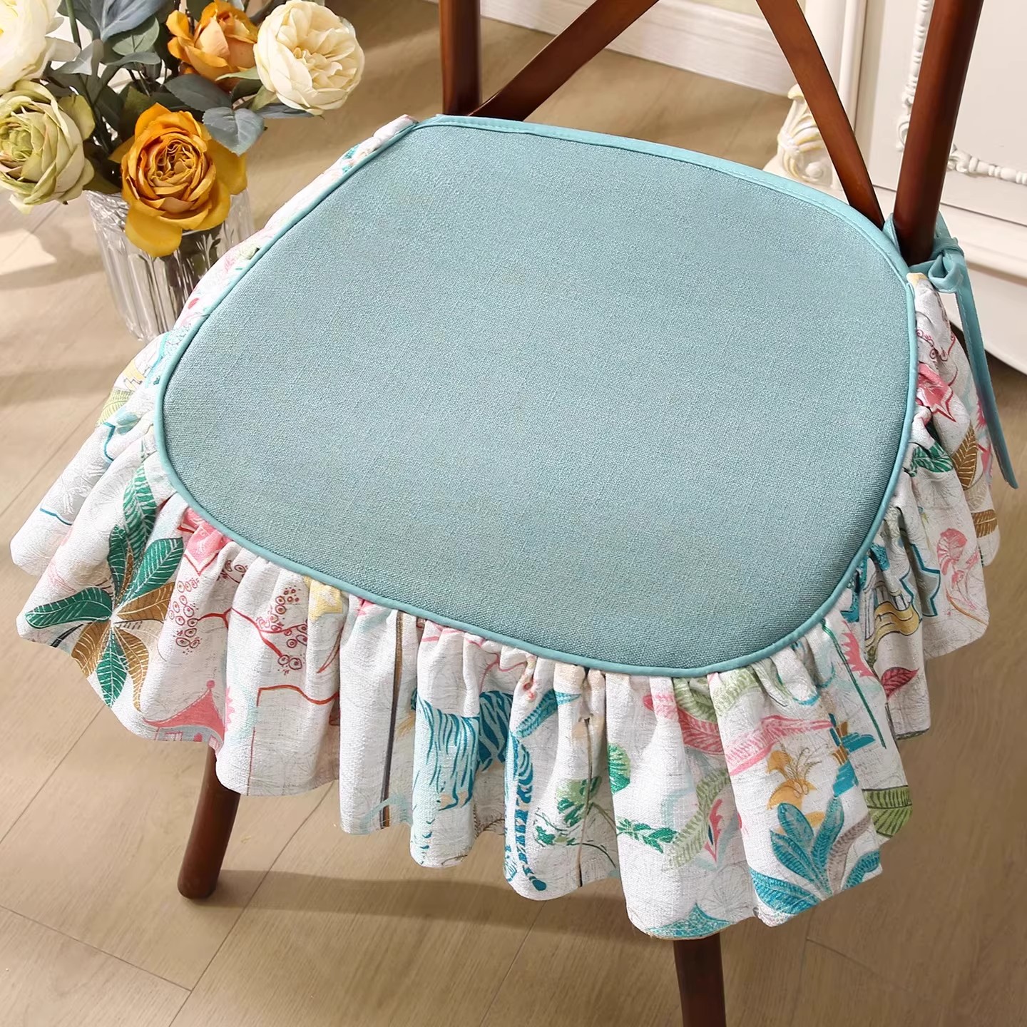 美式田园餐椅垫四季通用防滑坐垫高档奢华家用椅子海绵坐垫可拆洗