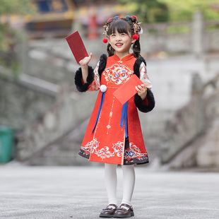 汉服女童儿童旗袍女宝宝拜年服灵蛇怀玉 2024秋冬新款 西子问