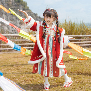 儿童拜年服民族服装 汉服女童冬款 2024秋冬新款 斗篷菩瑶 西子问