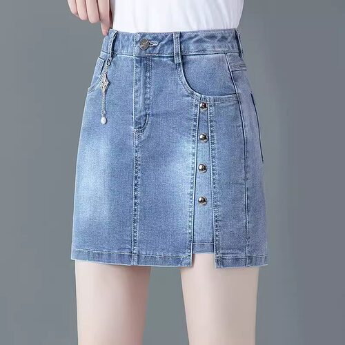 高腰中年牛仔短裤女裙裤夏新款弹力包臀假两件a字裙百搭潮潮时尚
