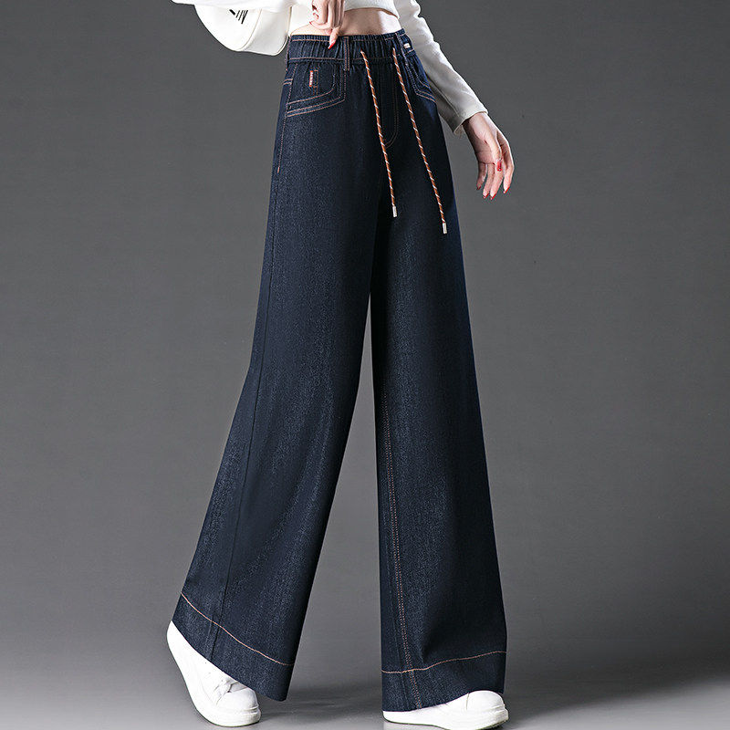 松紧腰显瘦阔腿牛仔长裤女春秋季2026新款高腰系带百搭遮肉直筒裤,女装/女士精品,牛仔裤,淘宝优惠券,粉丝福利购,淘宝优惠卷