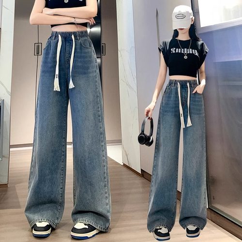 休闲显瘦松紧腰抽绳阔腿裤子